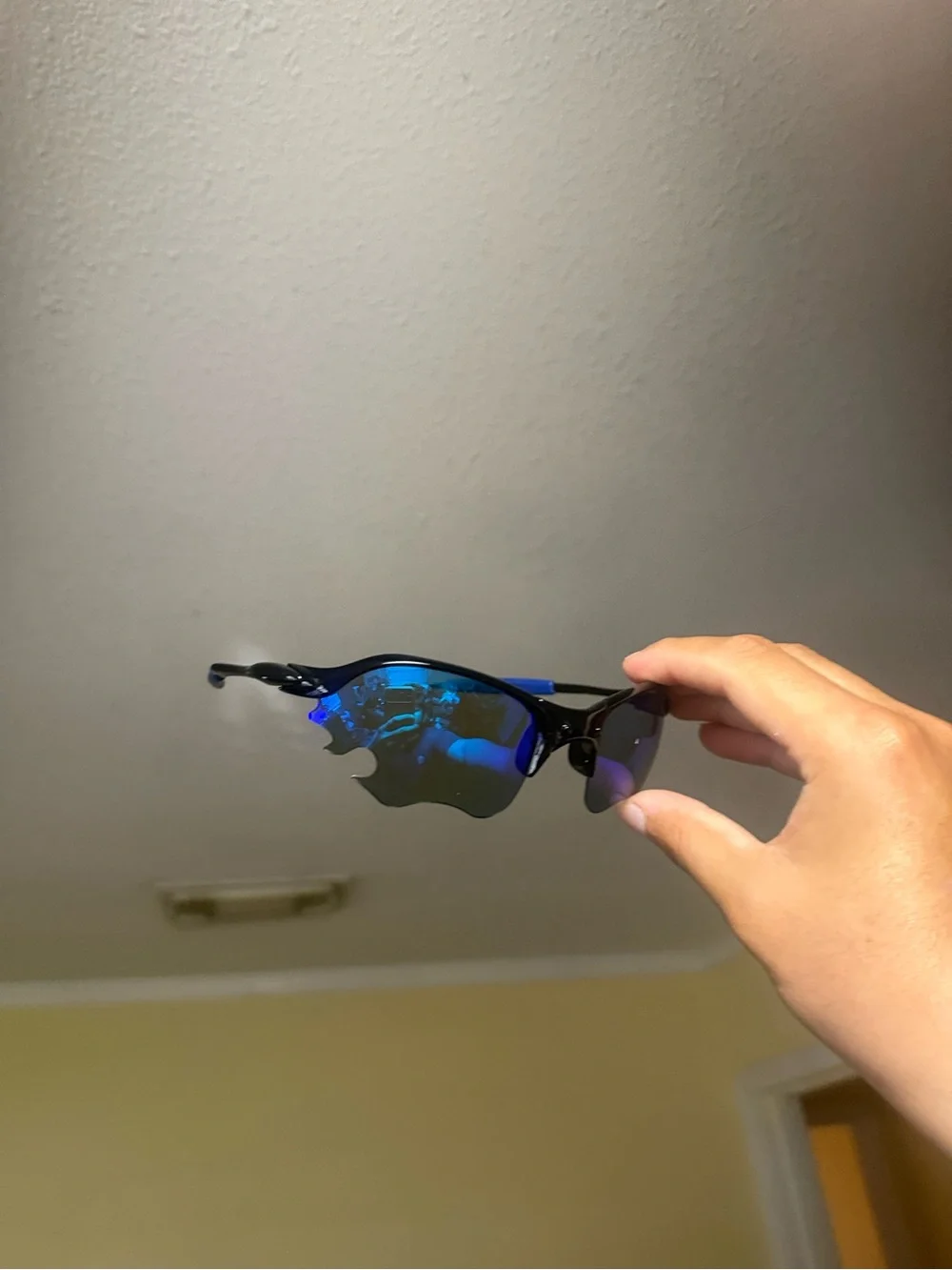 Sporty Blue Mirrored Rimless Sunglasses oakley